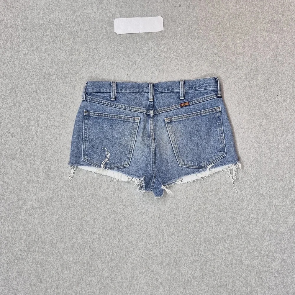 Wrangler Rustler Women Shorts 32 Blue Denim 87822RL Jean Fringe 3